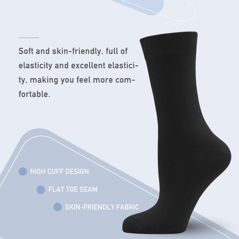 SERISIMPLE Women's Soft Thin Viscose Bamboo Crew Socks, Fit Stretchy Casual, Business, Dress Calf Sock 5 Pairs (US, Alpha, Large, Regular, Regular, Black) - Image 2